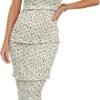 Connecteri  Womens Floral Summer One Shoulder Strappy Tiered Ruffle Midi Bodycon Dresses