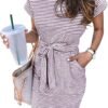 Connecteri  Women's Summer Striped Short Sleeve T Shirt Dress Casual Tie Waist with Pockets
