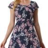 Connecteri  K Women's Floral Chiffon Flutter Sleeve Belted Square Neck Ruffled Hem Dress