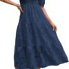 Connecteri  Women's 2024 Summer Puff Sleeve Smocked Floral Dress Crewneck Lace Flowy Tiered Midi Dresses