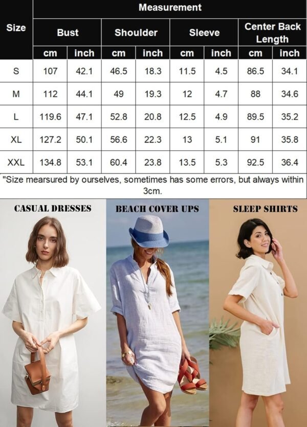 Connecteri  Womens Cotton Shirt Dress Summer Casual Short Sleeve Button Down Beach Cover Up Shirts with Pockets