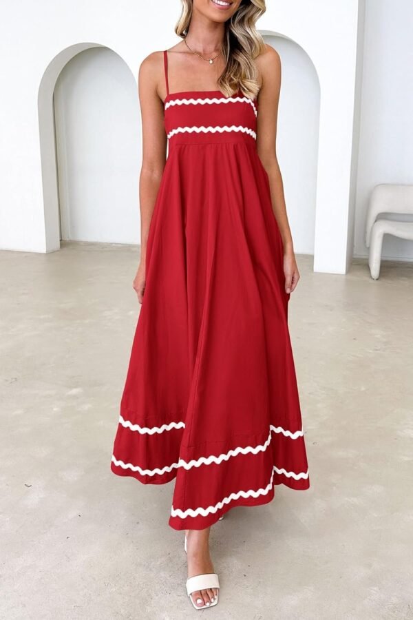 Connecteri  Womens 2024 Summer Flowy Maxi Dress Casual Sleeveless Spaghetti Strap Ruffle Beach Long Dresses