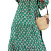 Connecteri  Womens Loose Fit Casual Summer V Neck Half Sleeve Bohemian Geometric Pattern Maxi Long Dresses
