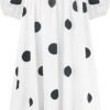 Connecteri  Women's Summer Cotton Puff Sleeves Casual Vintage Polka Dots Print Off Shoulder Midi Dress
