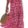 Connecteri  Womens Loose Fit Casual Summer V Neck Half Sleeve Bohemian Geometric Pattern Maxi Long Dresses