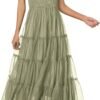 Connecteri?Womens 2024 Summer Casual Sleeveless Smocked Ruffle Tulle Flowy Beach Sundress