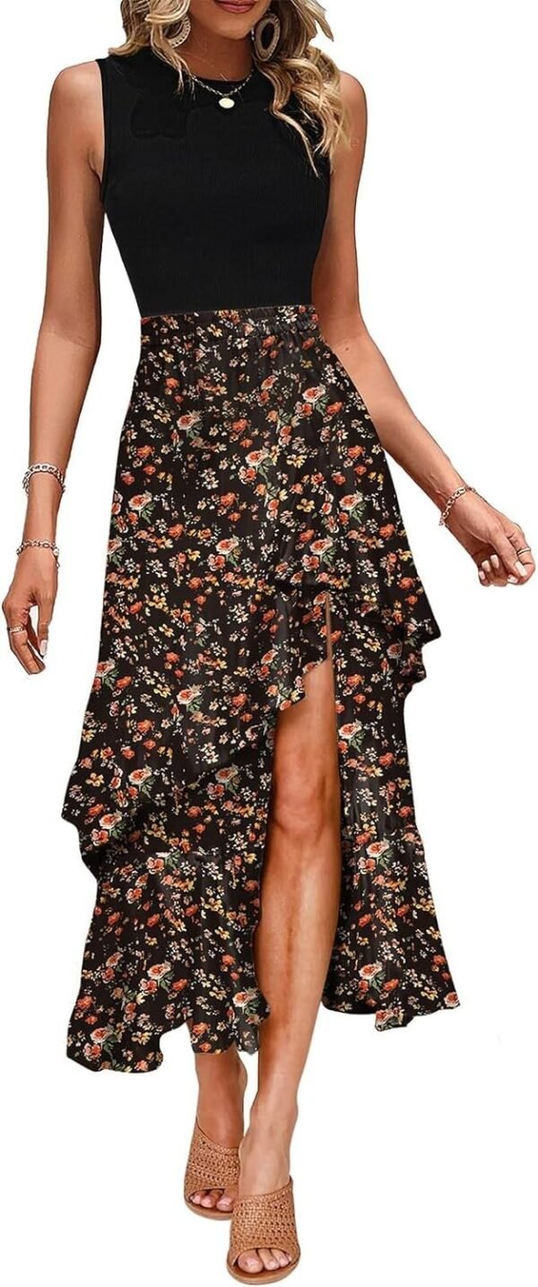 Connecteri  Women's Summer 2024 Maxi Dress Spaghetti Strap Spring Casual Boho Split Beach Long Flowy Dresses Trendy