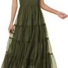 Connecteri?Womens 2024 Summer Casual Sleeveless Smocked Ruffle Tulle Flowy Beach Sundress