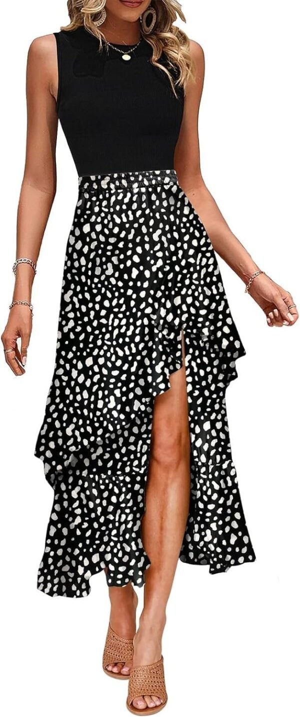 Connecteri  Women's Summer 2024 Maxi Dress Spaghetti Strap Spring Casual Boho Split Beach Long Flowy Dresses Trendy