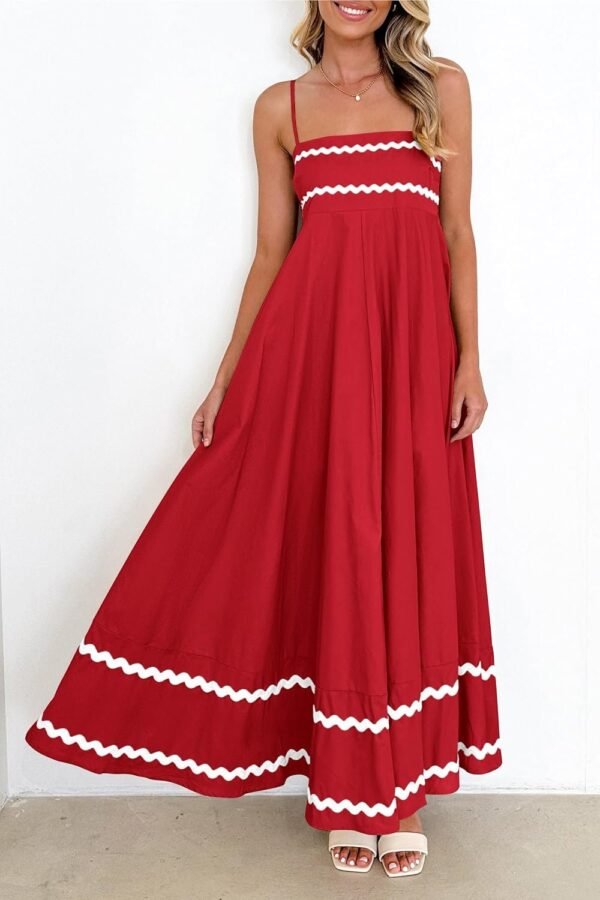 Connecteri  Womens 2024 Summer Flowy Maxi Dress Casual Sleeveless Spaghetti Strap Ruffle Beach Long Dresses