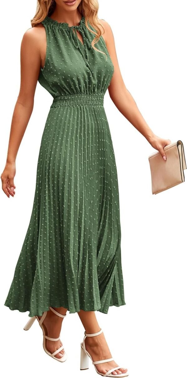 Connecteri?Womens Midi Summer V Neck Swiss Dot Ruffle Sleeveless A Line Beach Sun Dress
