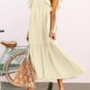 Connecteri  Women's 2024 Spring Summer Square Collar Dress Off Shoulder Style Elegant Ruffle Hemline Skirt Mini Dresses S-XL