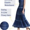 Connecteri  Women's Maxi Dress Sleeveless Denim Long Summer A-line Casual Blue Cotton Boho Flowy Sundresses for Women