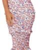 Connecteri  Womens Floral Summer One Shoulder Strappy Tiered Ruffle Midi Bodycon Dresses
