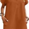 Connecteri  Womens Cotton Shirt Dress Summer Casual Short Sleeve Button Down Beach Cover Up Shirts with Pockets