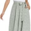 Connecteri  Summer Dresses for Women 2024 Short Sleeve Elastic Waist Casual Dresses Ribbed Floral Work Midi Dress with Pockets