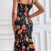 Connecteri Womens Sleeveless Strappy Ruffle Hem Smocked Bodycon Dress