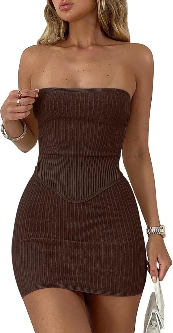 Connecteri  Womens Sexy Skirt Sets Summer Two Piece Outfits Going Out Strapless Bandeau Crop Tops Matching Mini Club Dress 2024