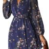 Connecteri  Women's Floral Print Chiffon A-Line Mini Dress Long Peasant Sleeves
