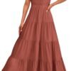 Connecteri  Womens Cap Sleeve V Neck Smocked Beach Sundress