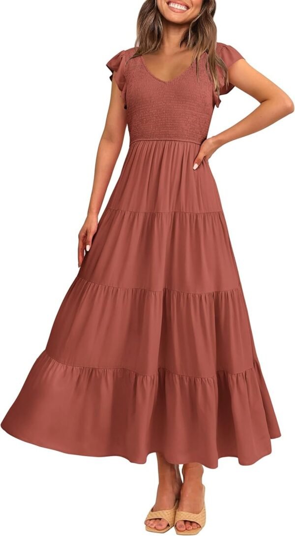 Connecteri  Womens Cap Sleeve V Neck Smocked Beach Sundress