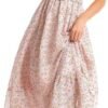 Connecteri  Women's Short Sleeve Button Up Ruffle Chiffon Floral Midi Swing Dress with Belt