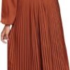 Connecteri  Womens V Neck Flowy Ruffle Pleated Casual Fall Dress