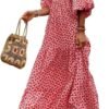 Connecteri  Womens Loose Fit Casual Summer V Neck Half Sleeve Bohemian Geometric Pattern Maxi Long Dresses