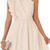 Connecteri Women's Summer One Shoulder Ruffle Dress 2024 Boho Sleeveless Elastic High Waist Swing Mini Dresses