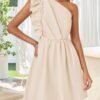 Connecteri Women's Summer One Shoulder Ruffle Dress 2024 Boho Sleeveless Elastic High Waist Swing Mini Dresses
