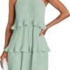 Connecteri Women's 2024 Summer Sleeveless Mini Dress Boho One Shoulder Ruffle Tiered Layered Chiffon Flowy A Line Dresses