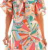 Connecteri  Womens Dresses 2024 Spring Summer Deep V Neck Elegant Bow tie Mini Dress S-XL