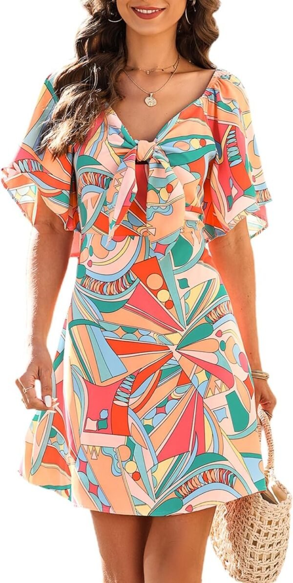 Connecteri  Womens Dresses 2024 Spring Summer Deep V Neck Elegant Bow tie Mini Dress S-XL