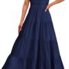 Connecteri  Womens Cap Sleeve V Neck Smocked Beach Sundress