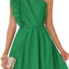 Connecteri Women's Summer One Shoulder Ruffle Dress 2024 Boho Sleeveless Elastic High Waist Swing Mini Dresses