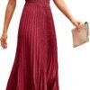 Connecteri?Womens Midi Summer V Neck Swiss Dot Ruffle Sleeveless A Line Beach Sun Dress