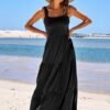 Connecteri  Women's Summer Casual Long Maxi Beach Vacation Dresses Sleeveless Square Neck Flowy Tiered Sun Dress with Pockets