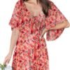 Connecteri  Womens Dresses 2024 Spring Summer Deep V Neck Elegant Bow tie Mini Dress S-XL