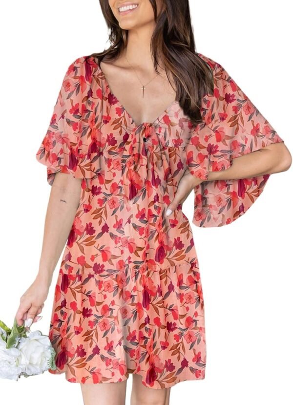 Connecteri  Womens Dresses 2024 Spring Summer Deep V Neck Elegant Bow tie Mini Dress S-XL