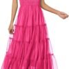Connecteri?Womens 2024 Summer Casual Sleeveless Smocked Ruffle Tulle Flowy Beach Sundress