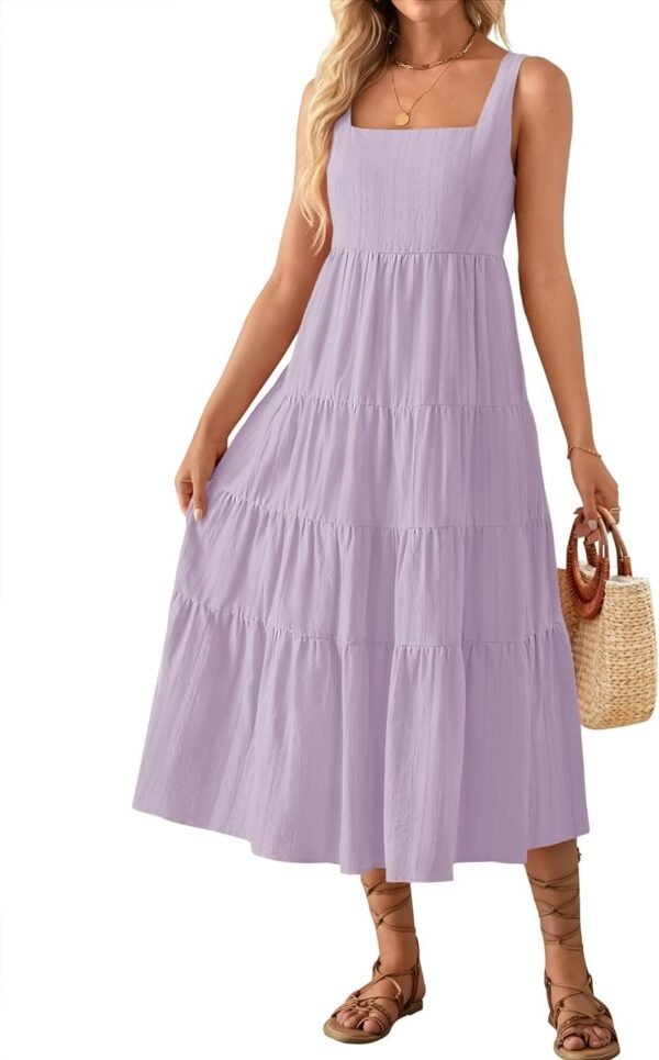 Connecteri Women's 2024 Summer Sleeveless Dress Casual Backless Loose Flowy Tiered Sundress Beach Cover up Tank Dresses
