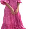 Connecteri  Womens Loose Fit Casual Summer V Neck Half Sleeve Bohemian Geometric Pattern Maxi Long Dresses