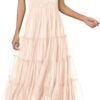 Connecteri?Womens 2024 Summer Casual Sleeveless Smocked Ruffle Tulle Flowy Beach Sundress