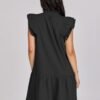 Connecteri  Womens Summer V-Neck Drawstring Ruffle Cap Short Sleeve Casual Shift Mini Dress with Pockets