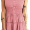 Connecteri  Womens Summer Dresses 2024 Sleeveless Button Down Smocked Elastic Waist Ruffle Tiered Casual Swing Mini Dress