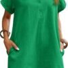 Connecteri  Womens Cotton Shirt Dress Summer Casual Short Sleeve Button Down Beach Cover Up Shirts with Pockets
