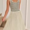 Connecteri Women's Summer Sleeveless Mini Dress 2024 Square Neck Striped Knit A Line Pleated Tank Dresses