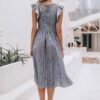 Connecteri  Women's Striped Linen Midi Dress Elegant Square Neck Ruffle Cap Sleeves Maternity Dress 2024 Summer Beach Dress