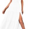 Connecteri  Women's Summer One Shoulder Sleeveless Knot Smocked Midi Dress Split Tiered Flowy Dresses