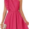 Connecteri Women's Summer One Shoulder Ruffle Dress 2024 Boho Sleeveless Elastic High Waist Swing Mini Dresses